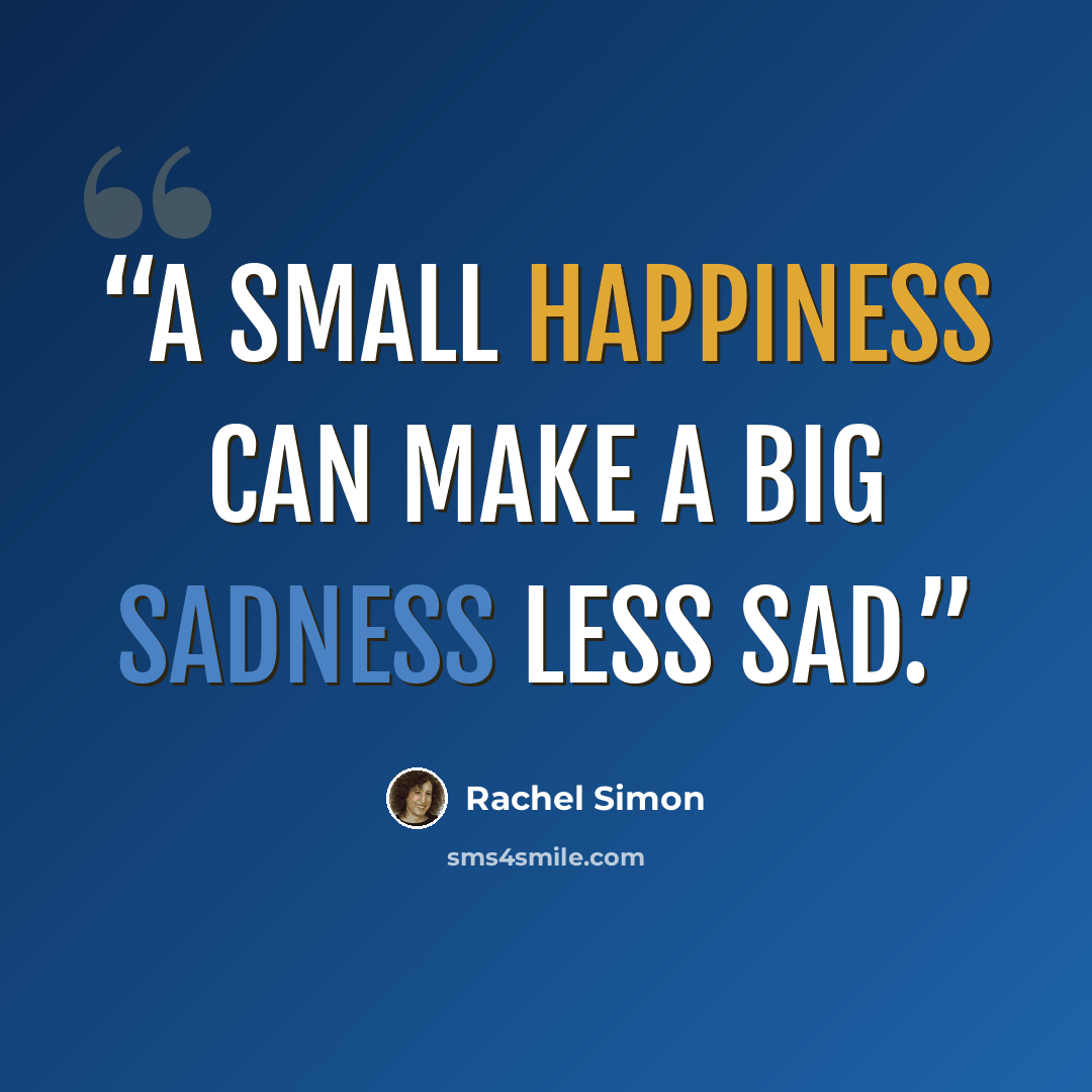 “A small happiness can make a big sadness less sad.” quote by Rachel Simon