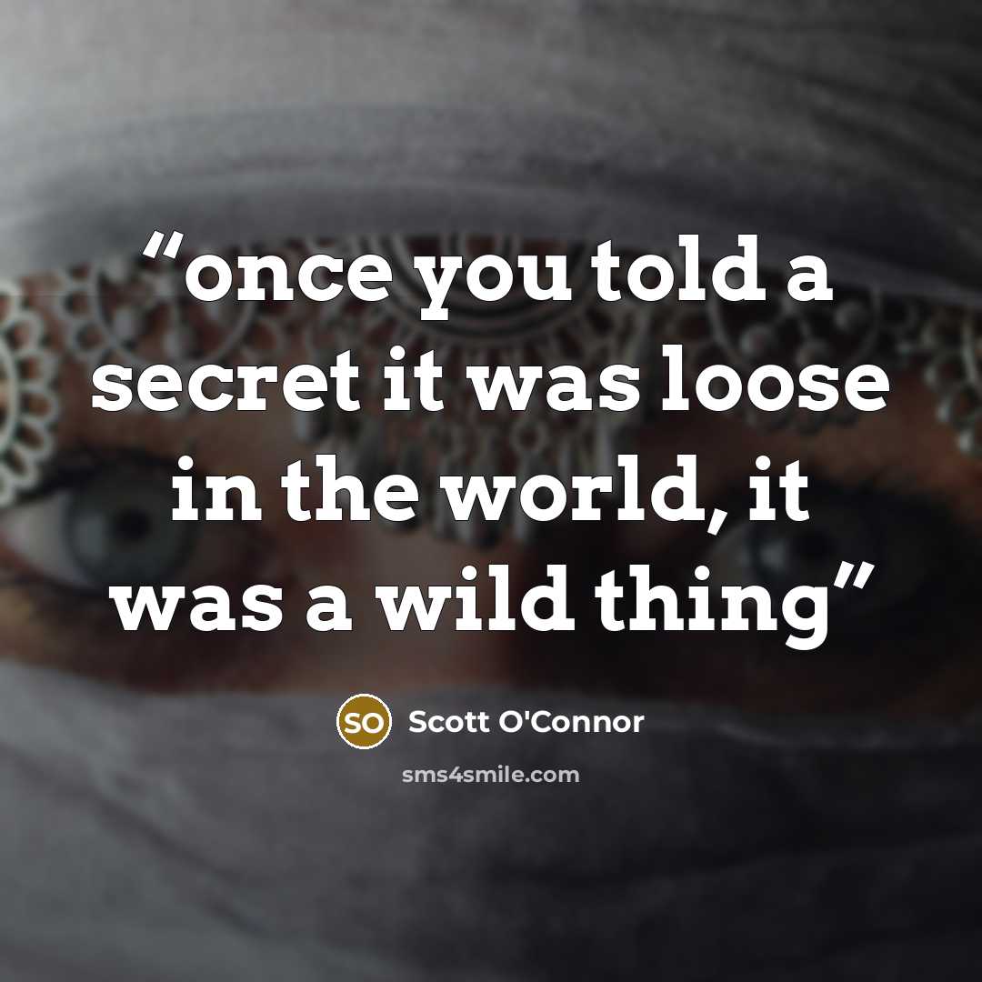 “once you told a secret it was loose in the world, it was a wild thing” quote by scott o'connor
