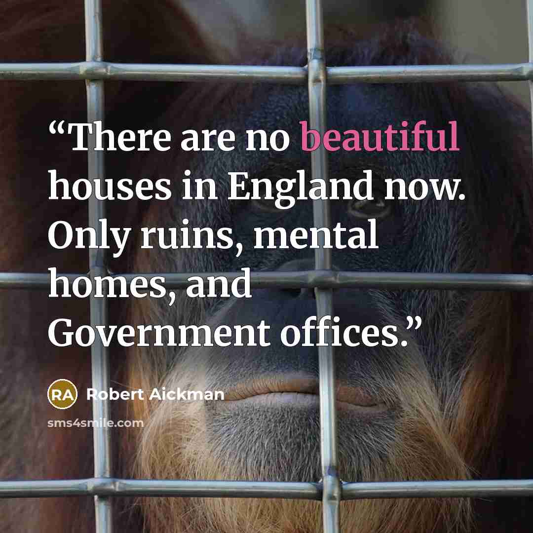 “There are no beautiful houses in England now. Only ruins, mental homes, and Government offices.” quote by Robert Aickman