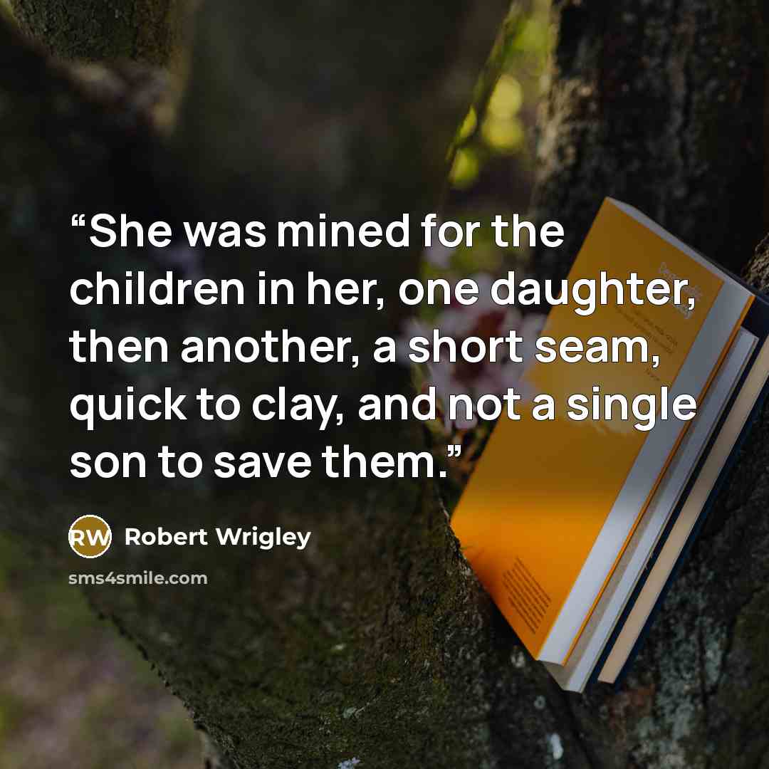 “She was mined for the children in her, one daughter, then another, a short seam, quick to clay, and not a single son to save them.” quote by Robert Wrigley