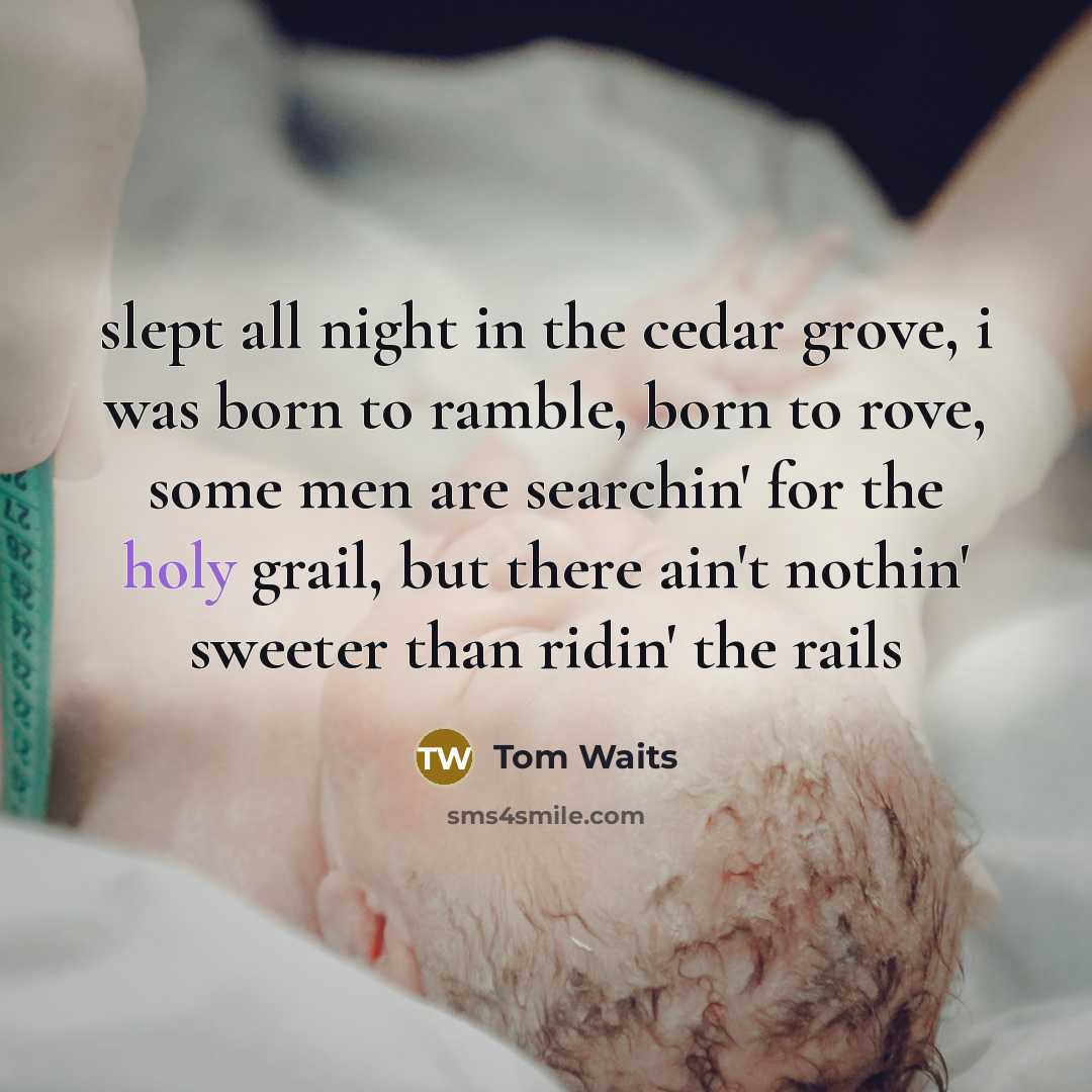 “slept all night in the cedar grove, i was born to ramble, born to rove, some men are searchin' for the holy grail, but there ain't nothin' sweeter than ridin' the rails” quote by Tom Waits