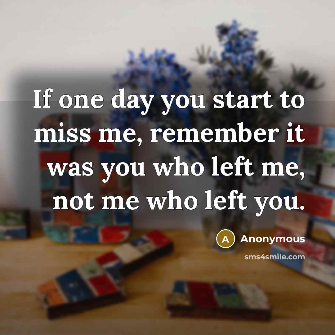 “If one day you start to miss me, remember it was you who left me, not me who left you.” quote by Anonymous