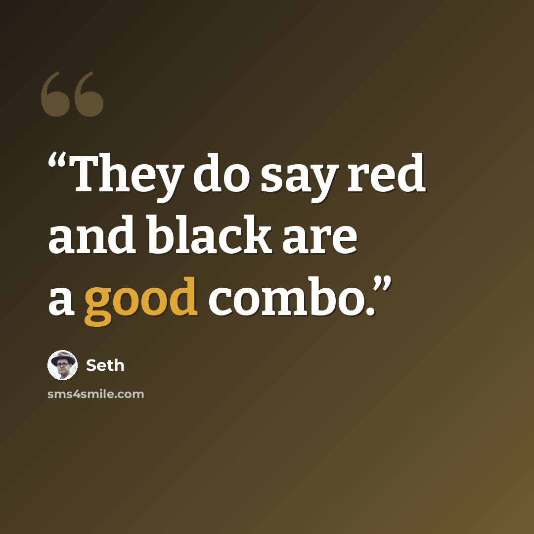 “They do say red and black are a good combo.” quote by Seth