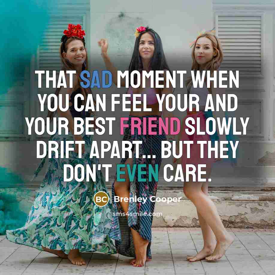 “That sad moment when you can feel your and your best friend slowly drift apart… But they don't even care.” quote by Brenley Cooper