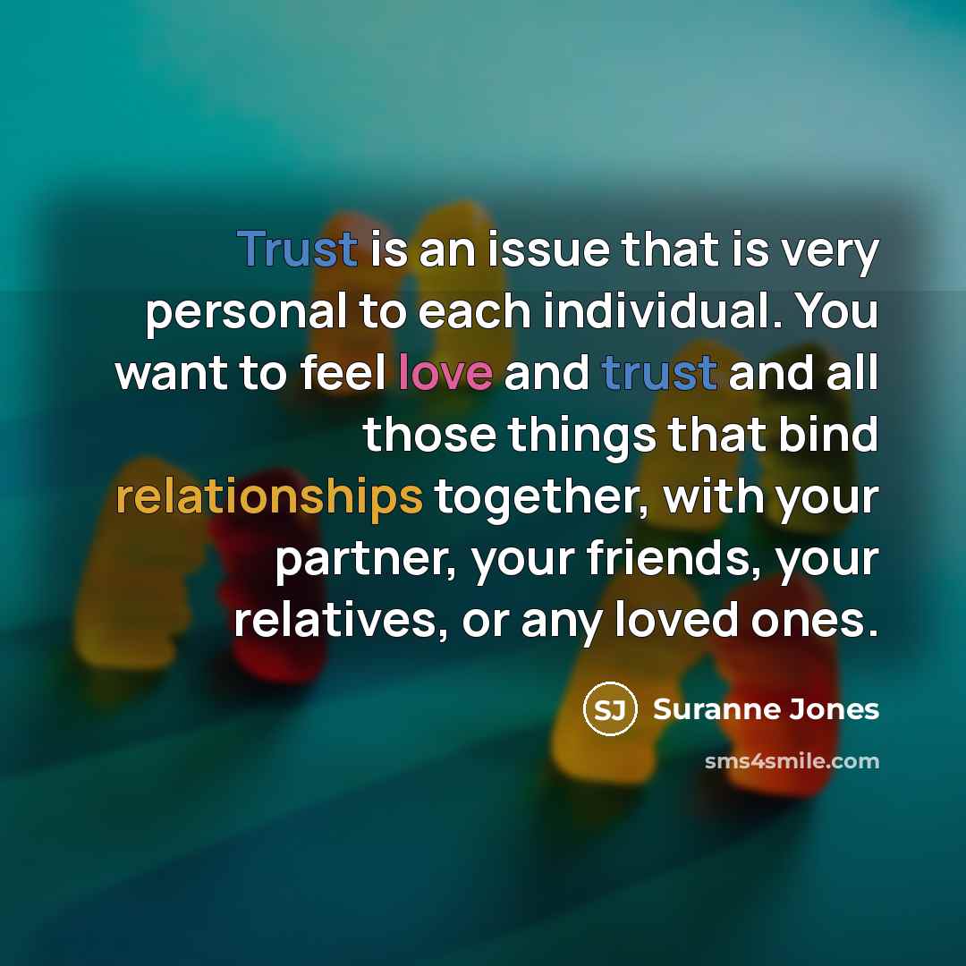 “Trust is an issue that is very personal to each individual. You want to feel love and trust and all those things that bind relationships together, with your partner, your friends, your relatives, or any loved ones.” quote by Suranne Jones