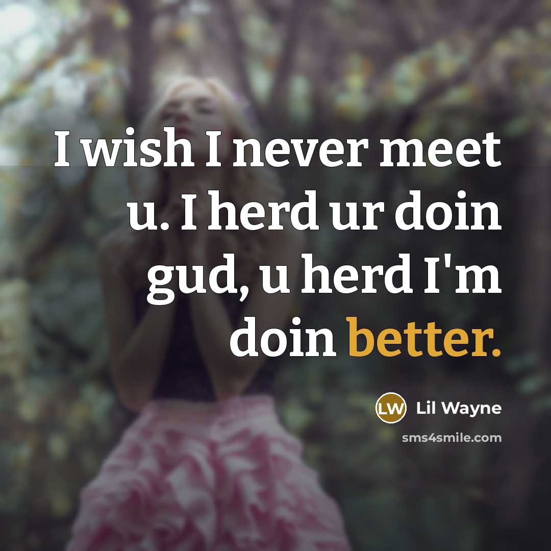 “I wish I never meet u. I herd ur doin gud, u herd I'm doin better.” quote by Lil Wayne