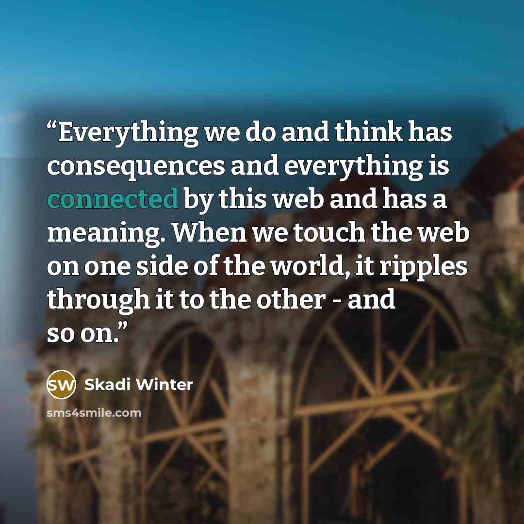 “Everything we do and think has consequences and everything is connected by this web and has a meaning. When we touch the web on one side of the world, it ripples through it to the other - and so on.” quote by Skadi Winter
