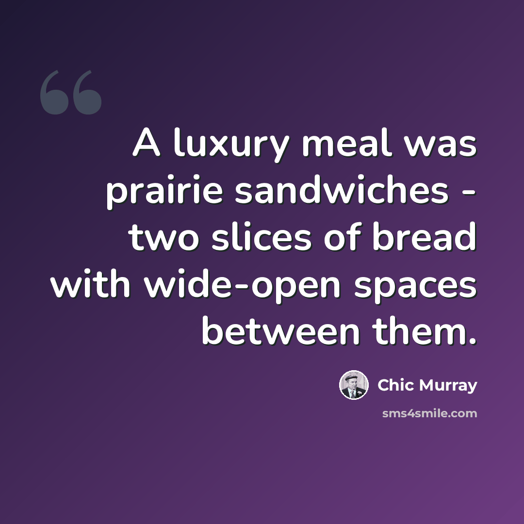 “A luxury meal was prairie sandwiches - two slices of bread with wide-open spaces between them.” quote by Chic Murray