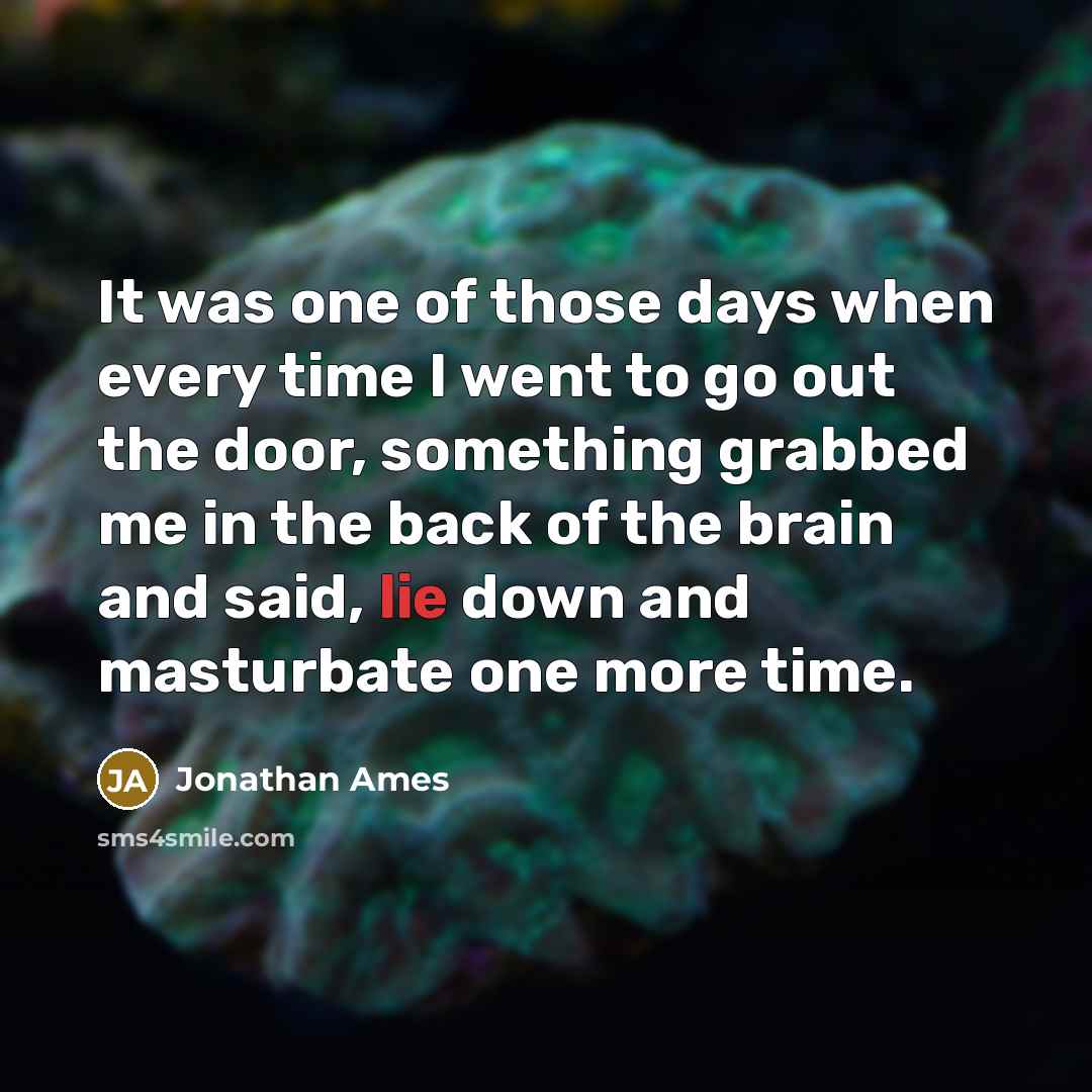 “It was one of those days when every time I went to go out the door, something grabbed me in the back of the brain and said, lie down and masturbate one more time.” quote by Jonathan Ames