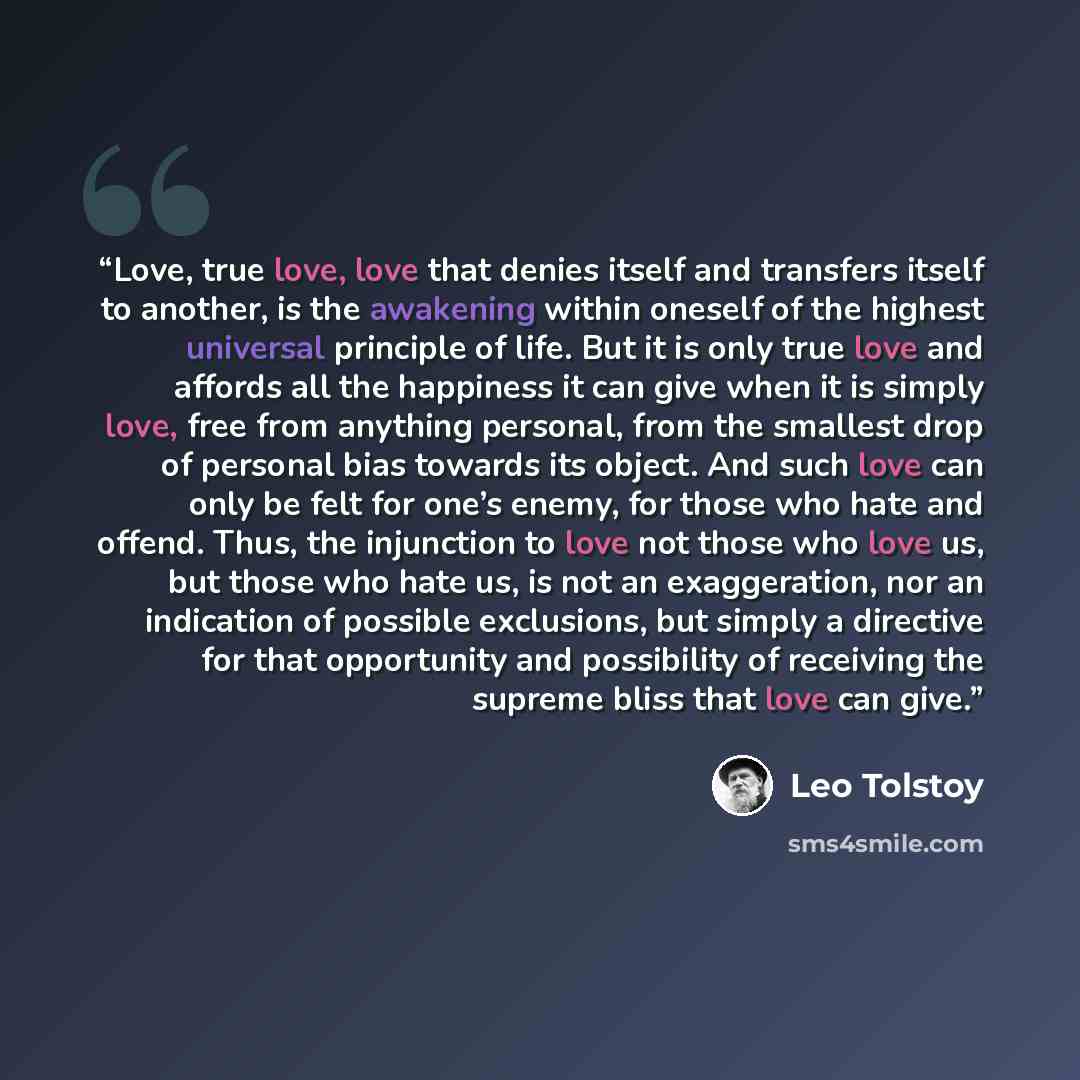 “Love, true love, love that denies itself and transfers itself to another, is the awakening within oneself of the highest universal principle of life. But it is only true love and affords all the happiness it can give when it is simply love, free from anything personal, from the smallest drop of…” quote by Leo Tolstoy