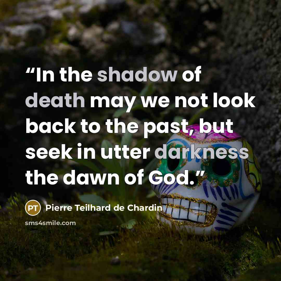 “In the shadow of death may we not look back to the past, but seek in utter darkness the dawn of God.” quote by Pierre Teilhard de Chardin