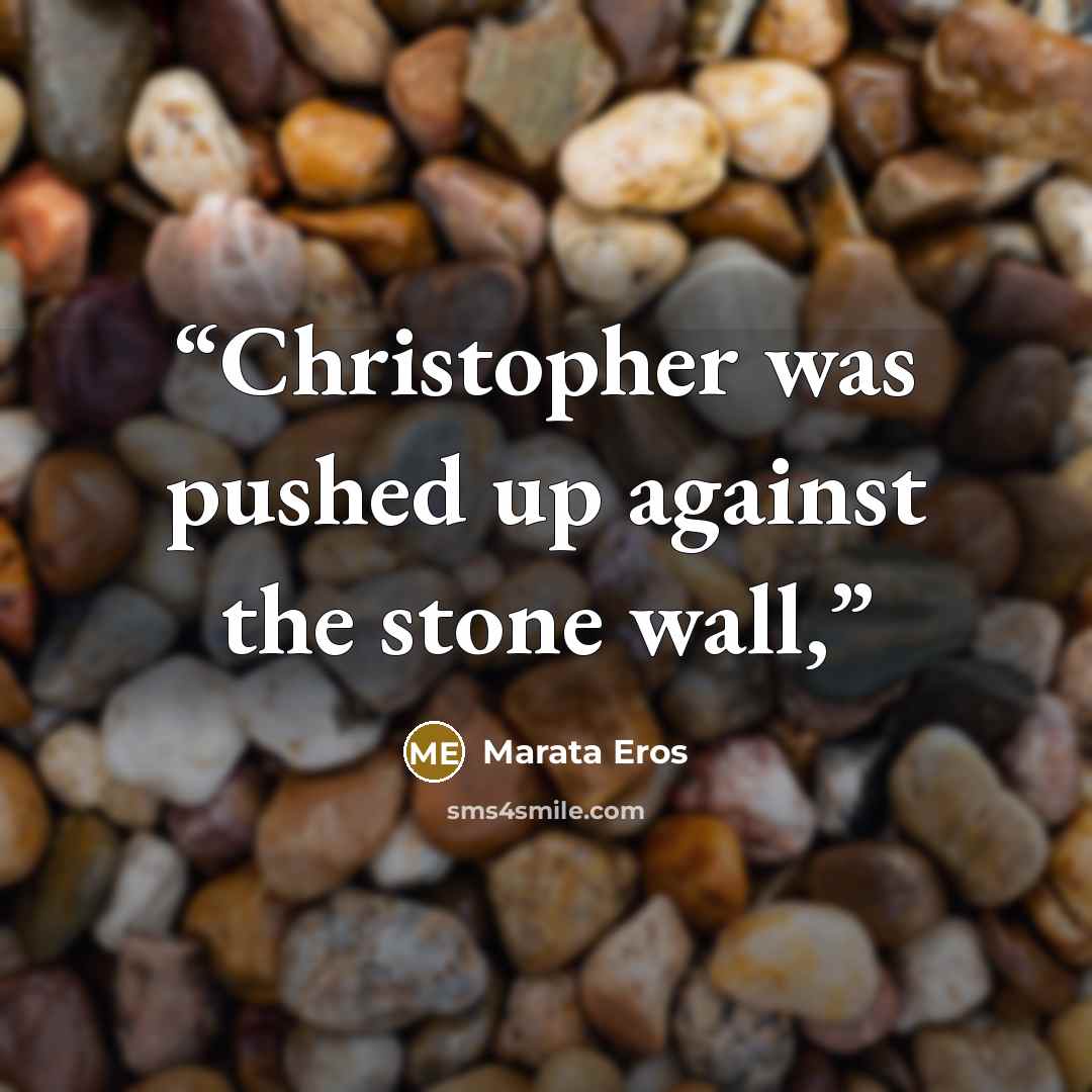 “Christopher was pushed up against the stone wall,” quote by Marata Eros