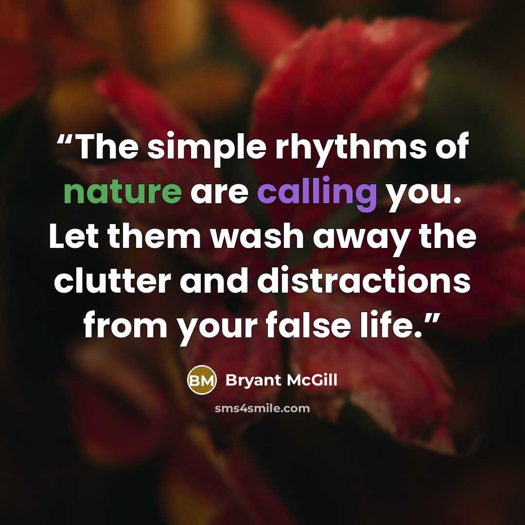 “The simple rhythms of nature are calling you. Let them wash away the clutter and distractions from your false life.” quote by Bryant McGill