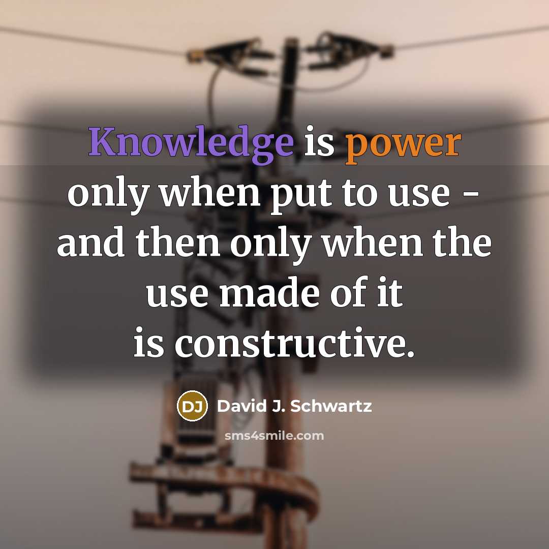 “Knowledge is power only when put to use - and then only when the use made of it is constructive.” quote by David J. Schwartz