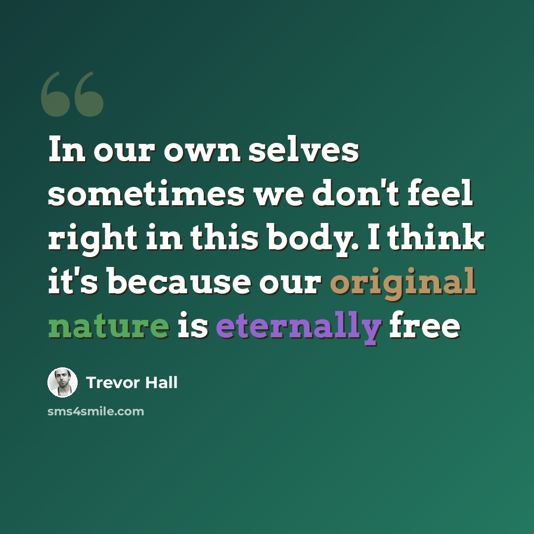 “In our own selves sometimes we don't feel right in this body. I think it's because our original nature is eternally free” quote by Trevor Hall