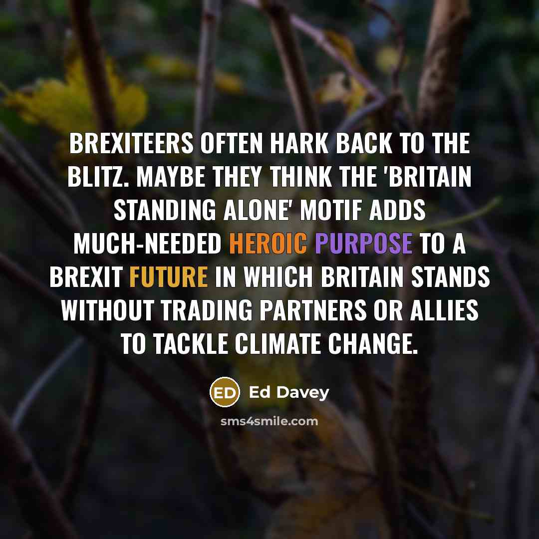 “Brexiteers often hark back to the blitz. Maybe they think the 'Britain standing alone' motif adds much-needed heroic purpose to a Brexit future in which Britain stands without trading partners or allies to tackle climate change.” quote by Ed Davey