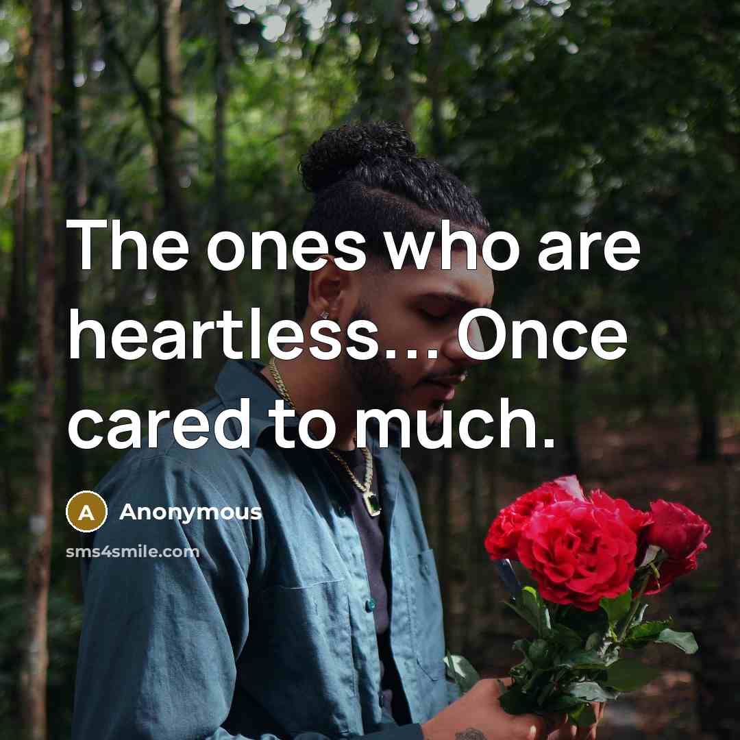 “The ones who are heartless... Once cared to much.” quote by Anonymous