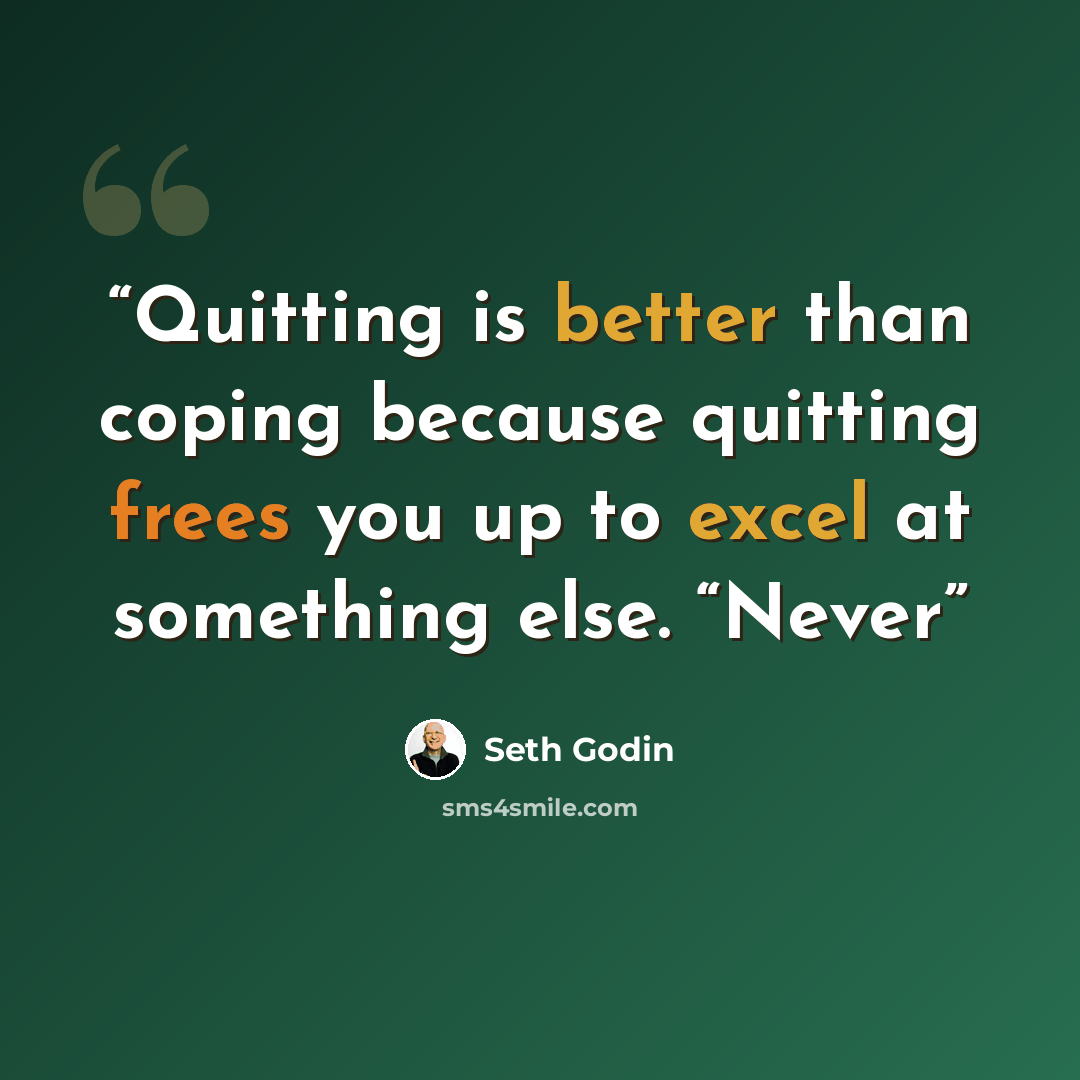“Quitting is better than coping because quitting frees you up to excel at something else. “Never” quote by Seth Godin