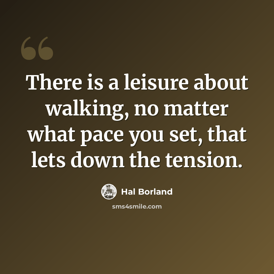 “There is a leisure about walking, no matter what pace you set, that lets down the tension.” quote by Hal Borland