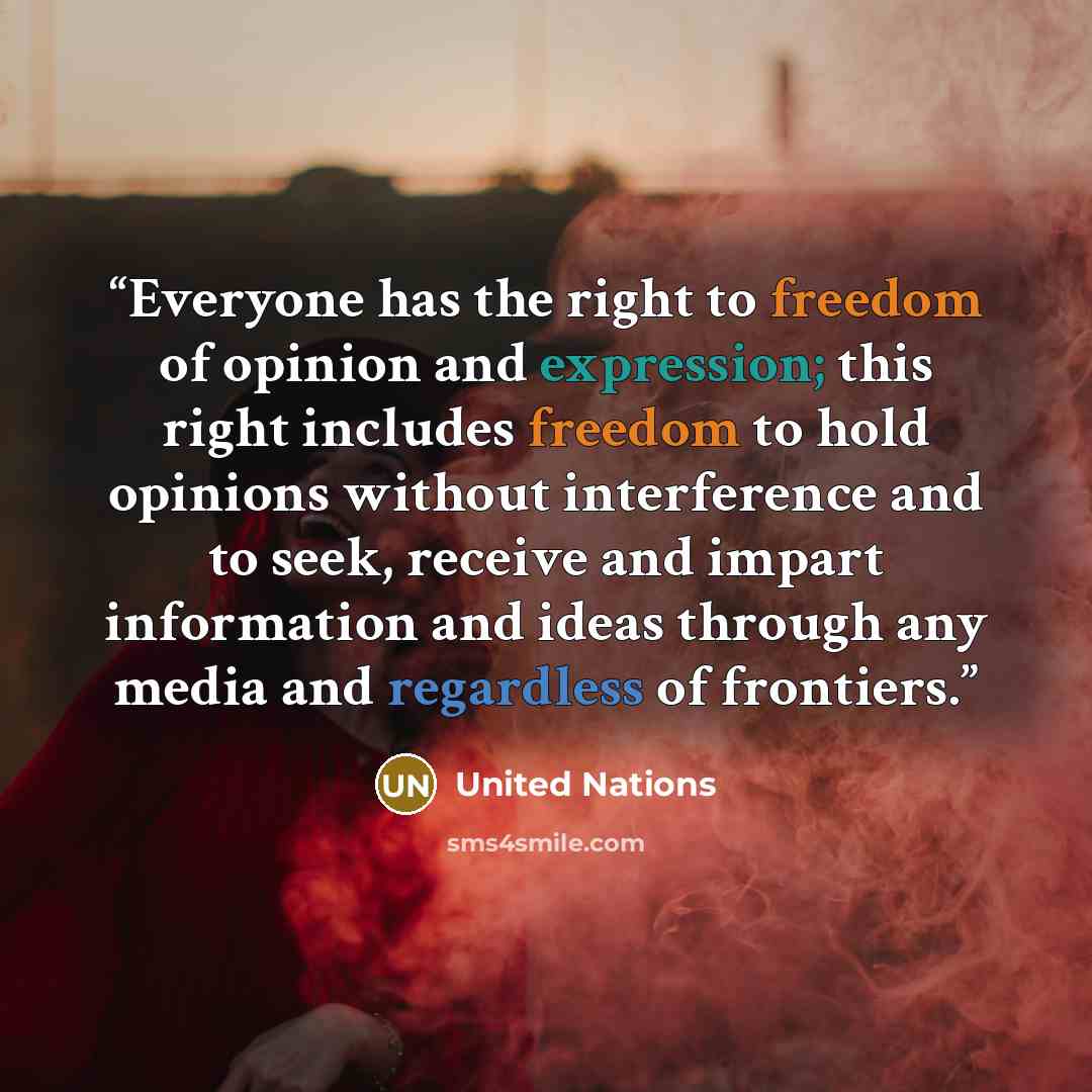 “Everyone has the right to freedom of opinion and expression; this right includes freedom to hold opinions without interference and to seek, receive and impart information and ideas through any media and regardless of frontiers.” quote by United Nations