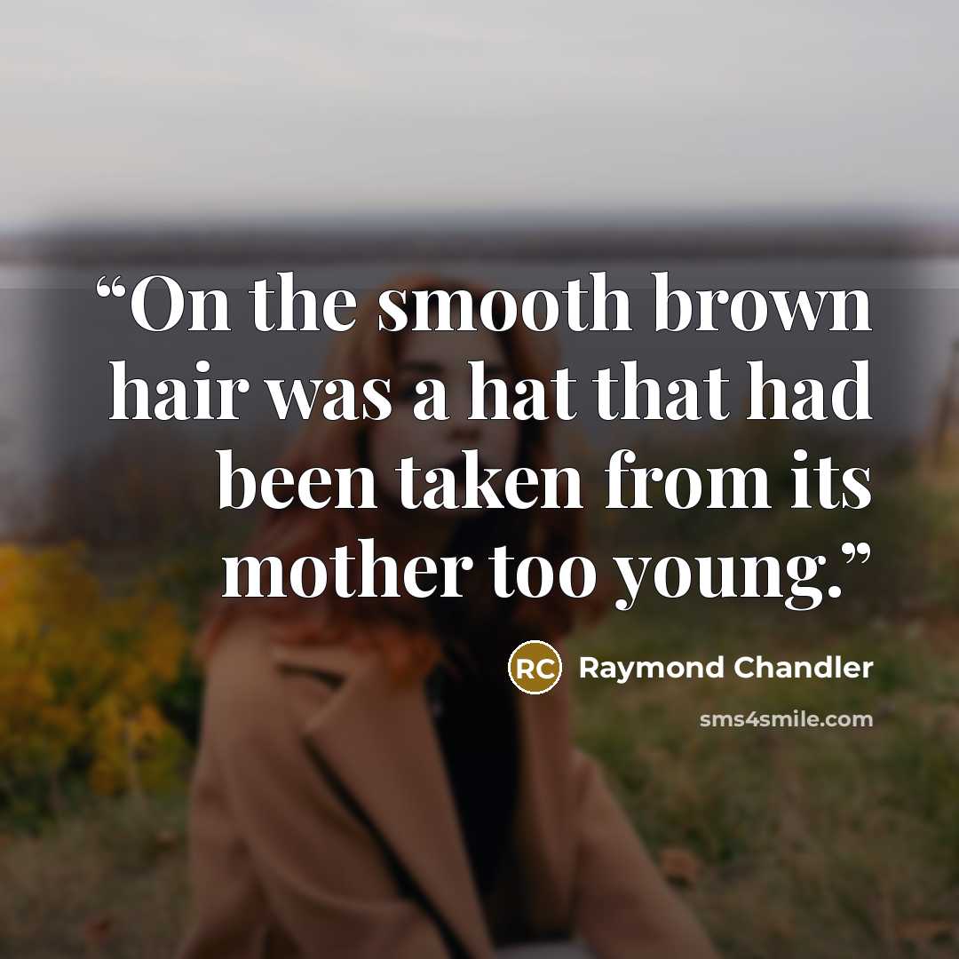 “On the smooth brown hair was a hat that had been taken from its mother too young.” quote by Raymond Chandler