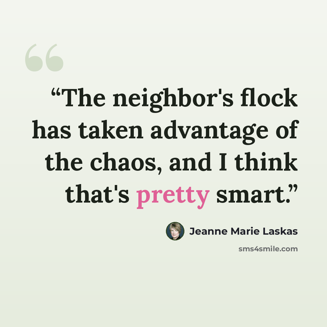 “The neighbor's flock has taken advantage of the chaos, and I think that's pretty smart.” quote by Jeanne Marie Laskas