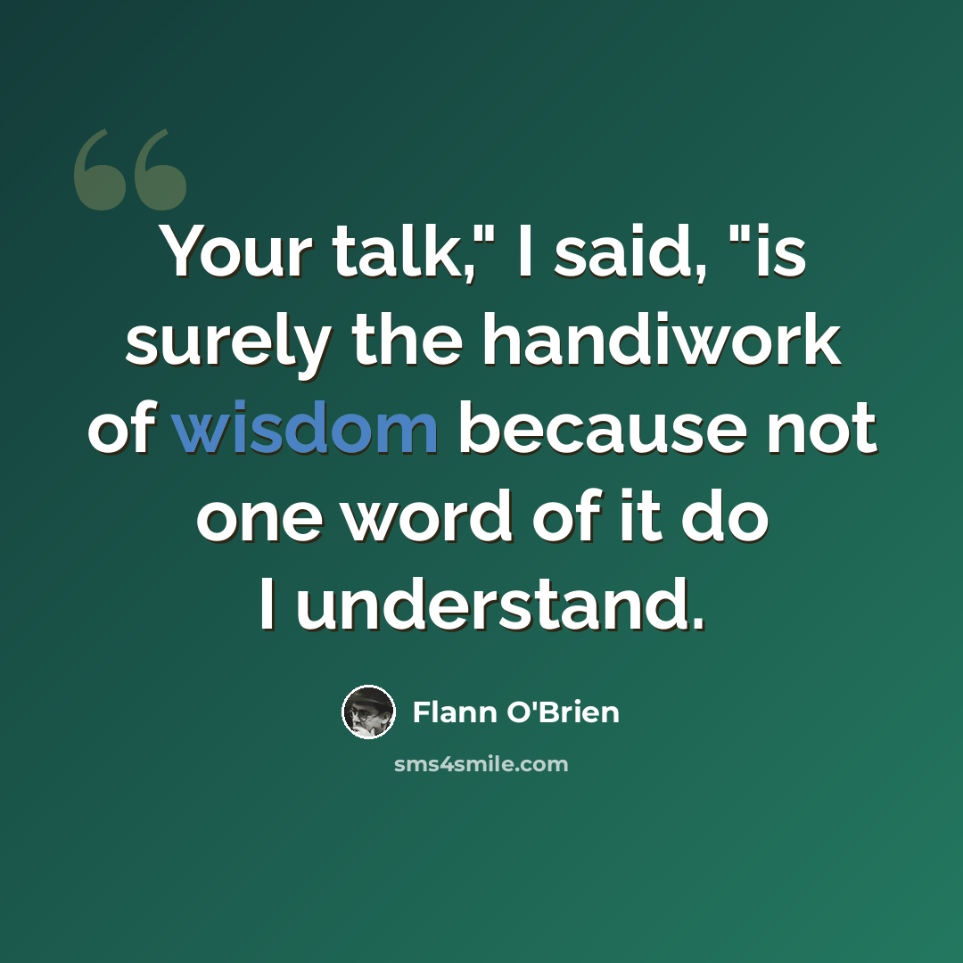 “Your talk," I said, "is surely the handiwork of wisdom because not one word of it do I understand.” quote by Flann O'Brien