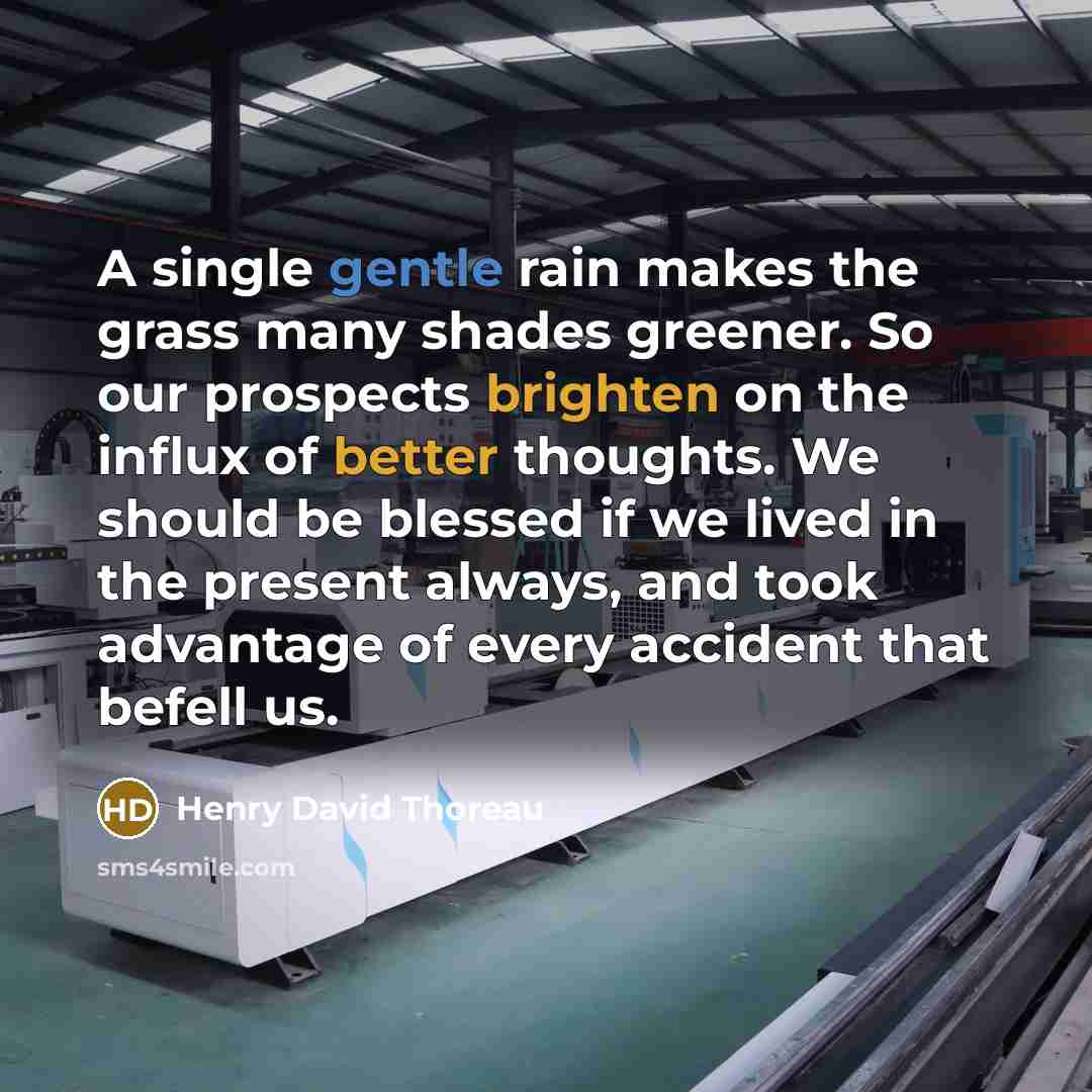 “A single gentle rain makes the grass many shades greener. So our prospects brighten on the influx of better thoughts. We should be blessed if we lived in the present always, and took advantage of every accident that befell us.” quote by Henry David Thoreau