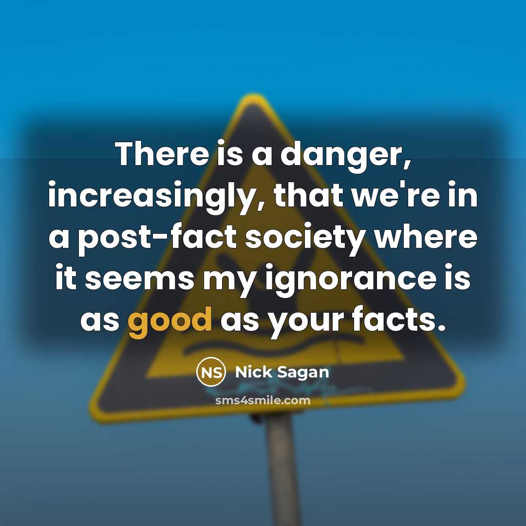 “There is a danger, increasingly, that we're in a post-fact society where it seems my ignorance is as good as your facts.” quote by Nick Sagan
