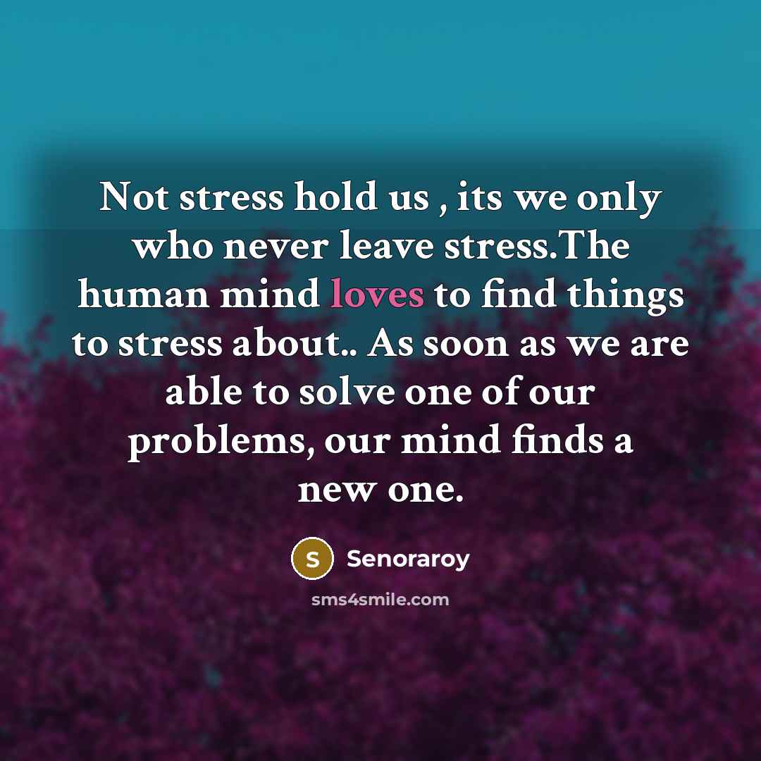 “Not stress hold us , its we only who never leave stress.The human mind loves to find things to stress about.. As soon as we are able to solve one of our problems, our mind finds a new one.” quote by Senoraroy