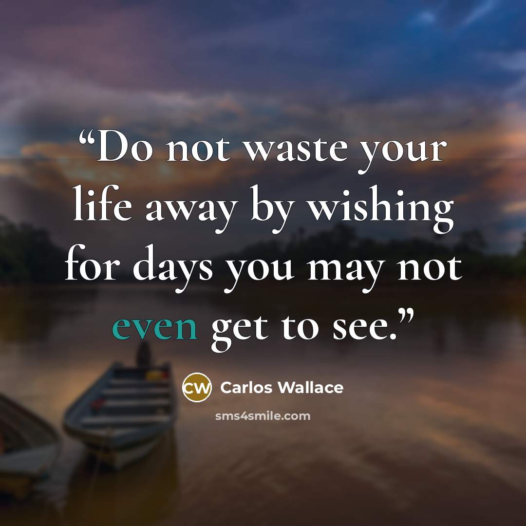 “Do not waste your life away by wishing for days you may not even get to see.” quote by Carlos Wallace