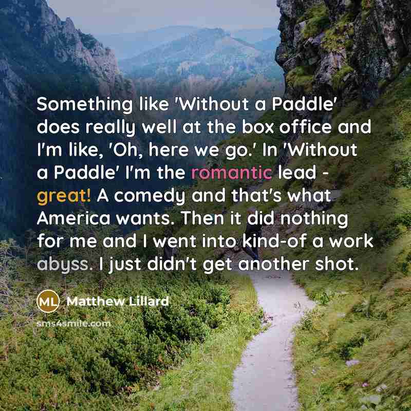 “Something like 'Without a Paddle' does really well at the box office and I'm like, 'Oh, here we go.' In 'Without a Paddle' I'm the romantic lead - great! A comedy and that's what America wants. Then it did nothing for me and I went into kind-of a work abyss. I just didn't get another shot.” quote by Matthew Lillard