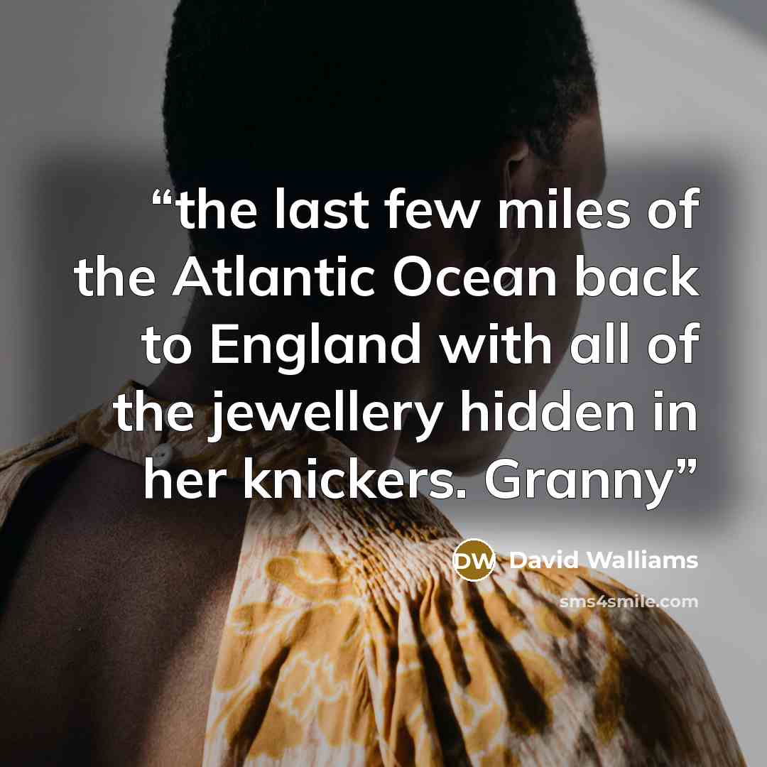 “the last few miles of the Atlantic Ocean back to England with all of the jewellery hidden in her knickers. Granny” quote by David Walliams