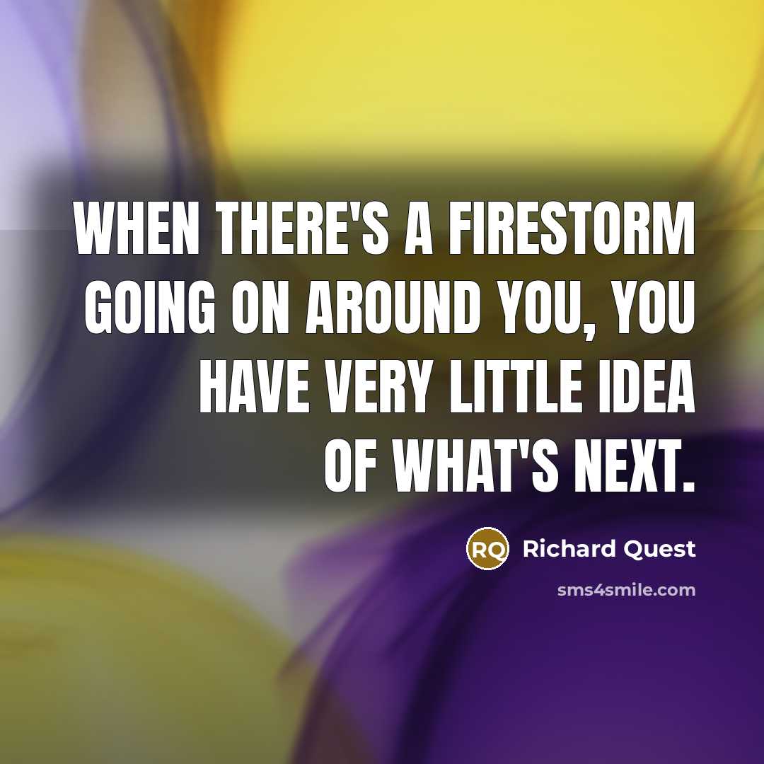 “When there's a firestorm going on around you, you have very little idea of what's next.” quote by Richard Quest