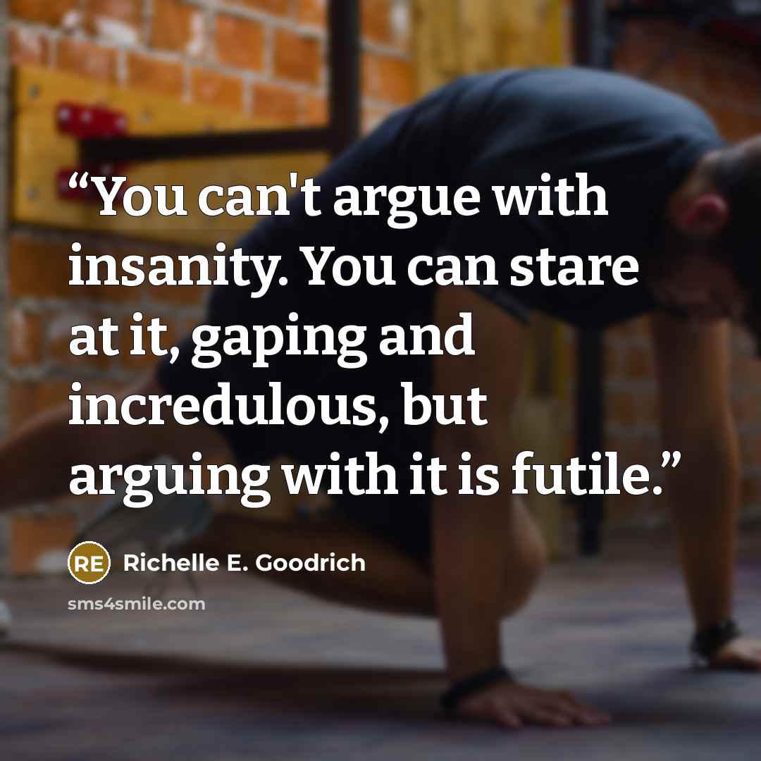 “You can't argue with insanity. You can stare at it, gaping and incredulous, but arguing with it is futile.” quote by Richelle E. Goodrich