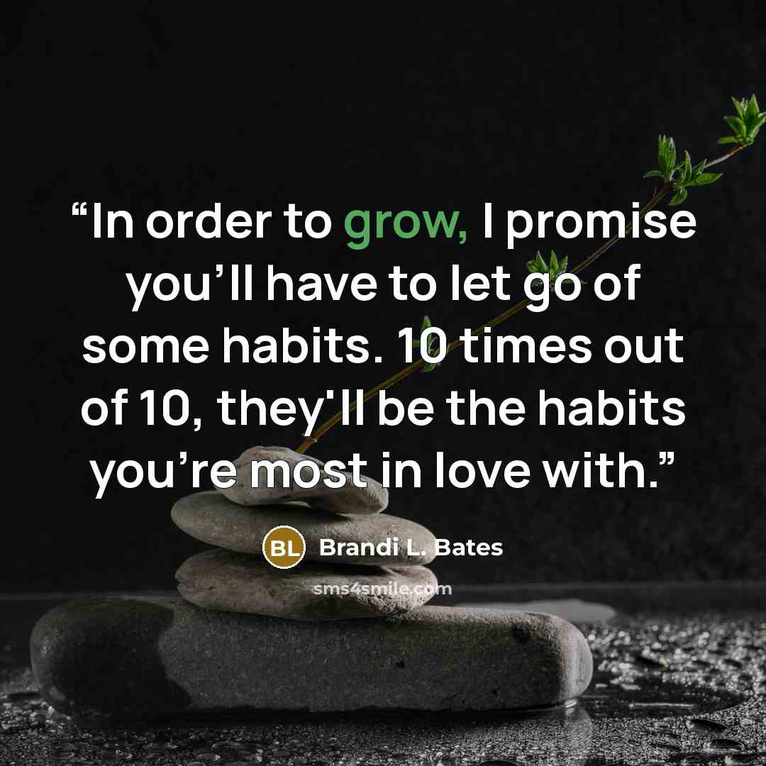 “In order to grow, I promise you'll have to let go of some habits. 10 times out of 10, they'll be the habits you're most in love with.” quote by Brandi L. Bates