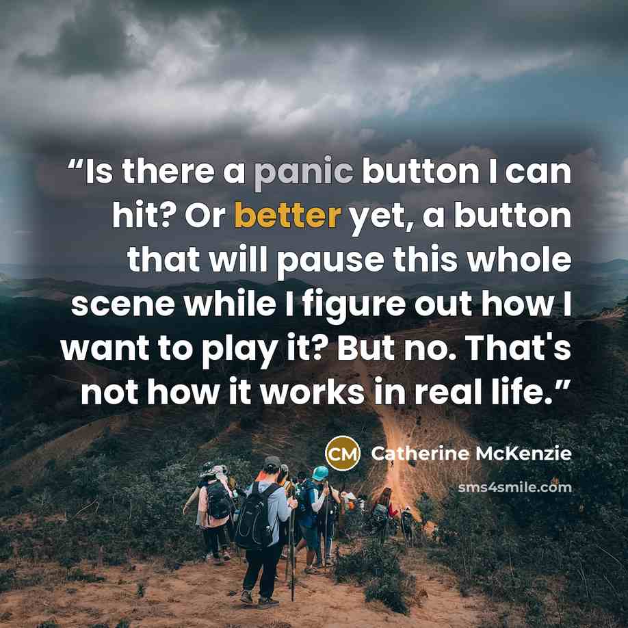“Is there a panic button I can hit? Or better yet, a button that will pause this whole scene while I figure out how I want to play it? But no. That's not how it works in real life.” quote by Catherine McKenzie