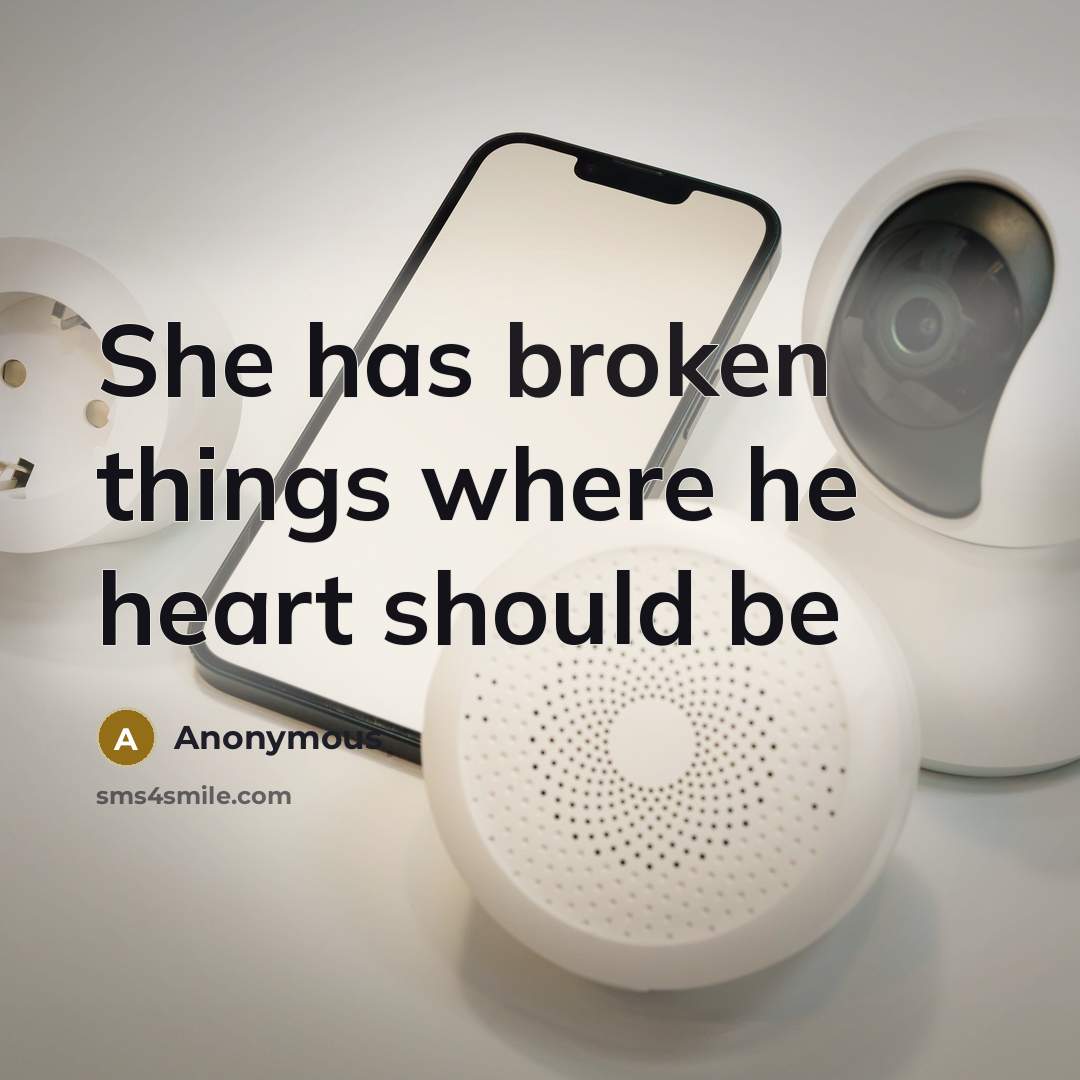 “She has broken things where he heart should be” quote by Anonymous