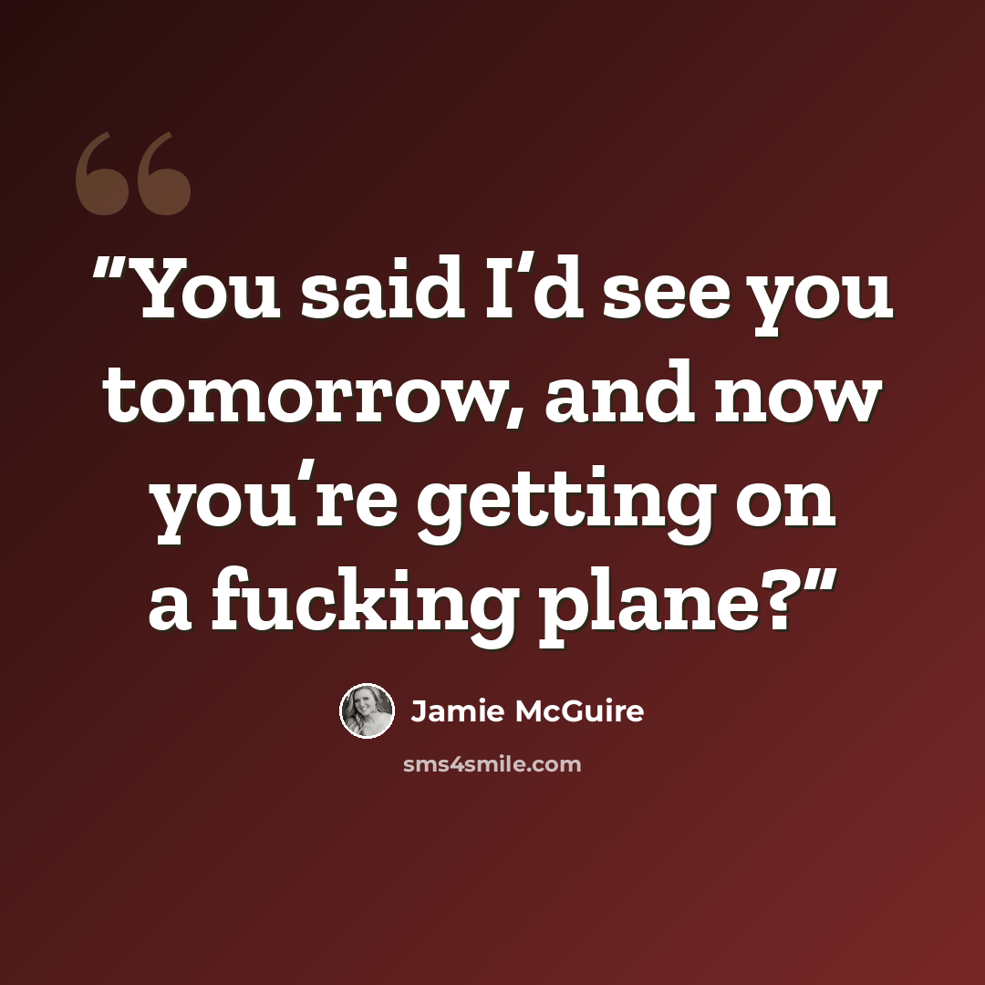 “You said I’d see you tomorrow, and now you’re getting on a fucking plane?” quote by Jamie McGuire