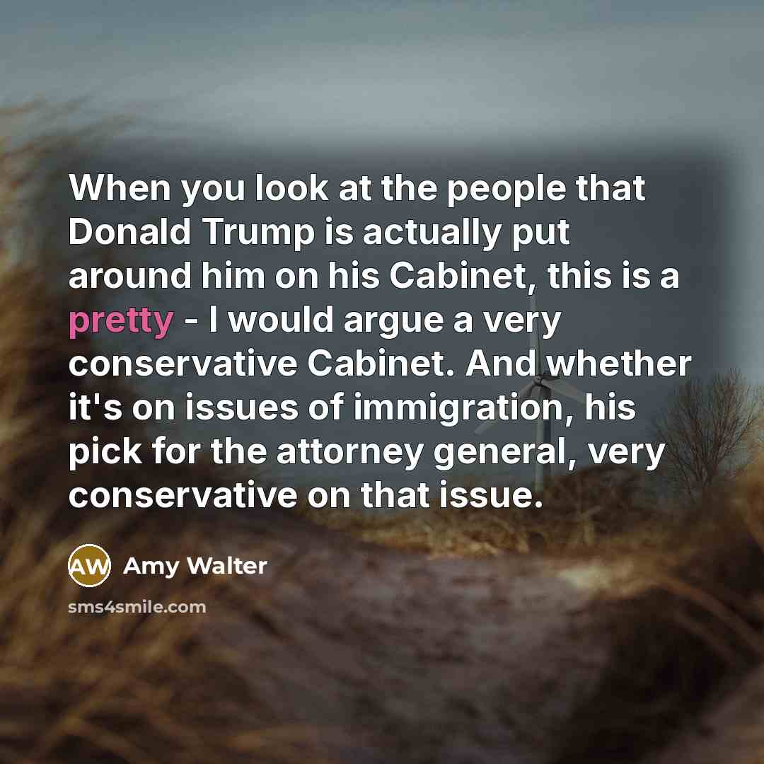 “When you look at the people that Donald Trump is actually put around him on his Cabinet, this is a pretty - I would argue a very conservative Cabinet. And whether it's on issues of immigration, his pick for the attorney general, very conservative on that issue.” quote by Amy Walter