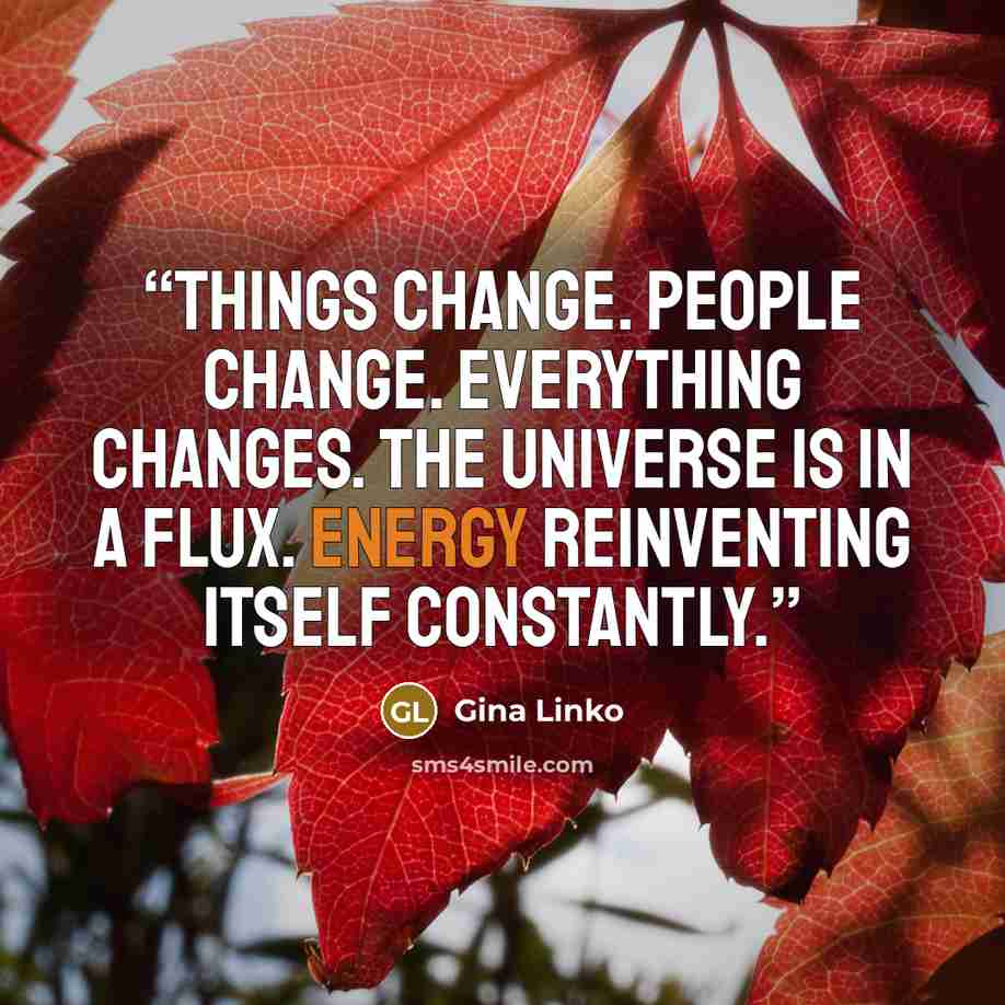 “Things change. People change. Everything changes. The universe is in a flux. Energy reinventing itself constantly.” quote by Gina Linko