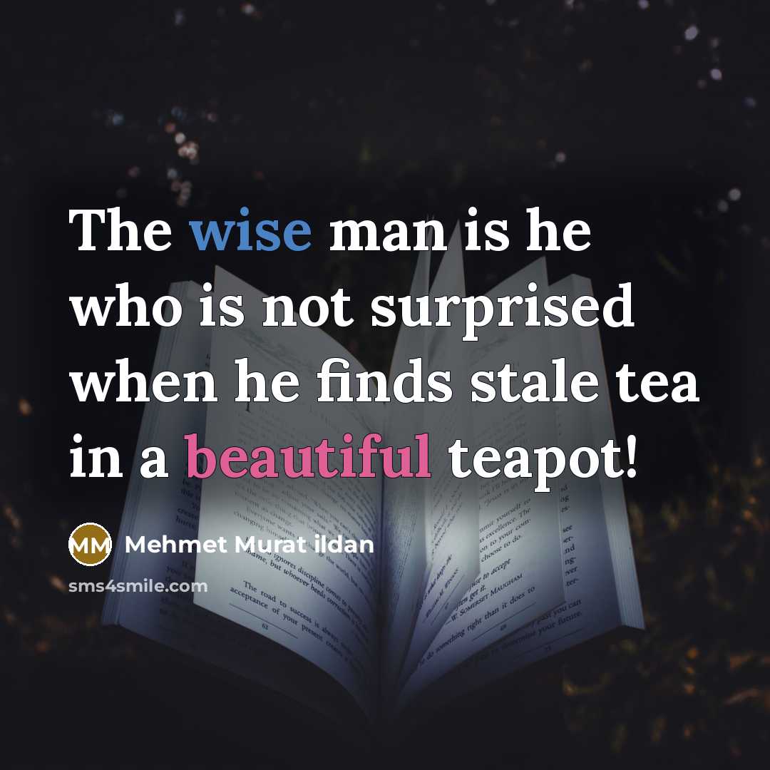 “The wise man is he who is not surprised when he finds stale tea in a beautiful teapot!” quote by Mehmet Murat Ildan