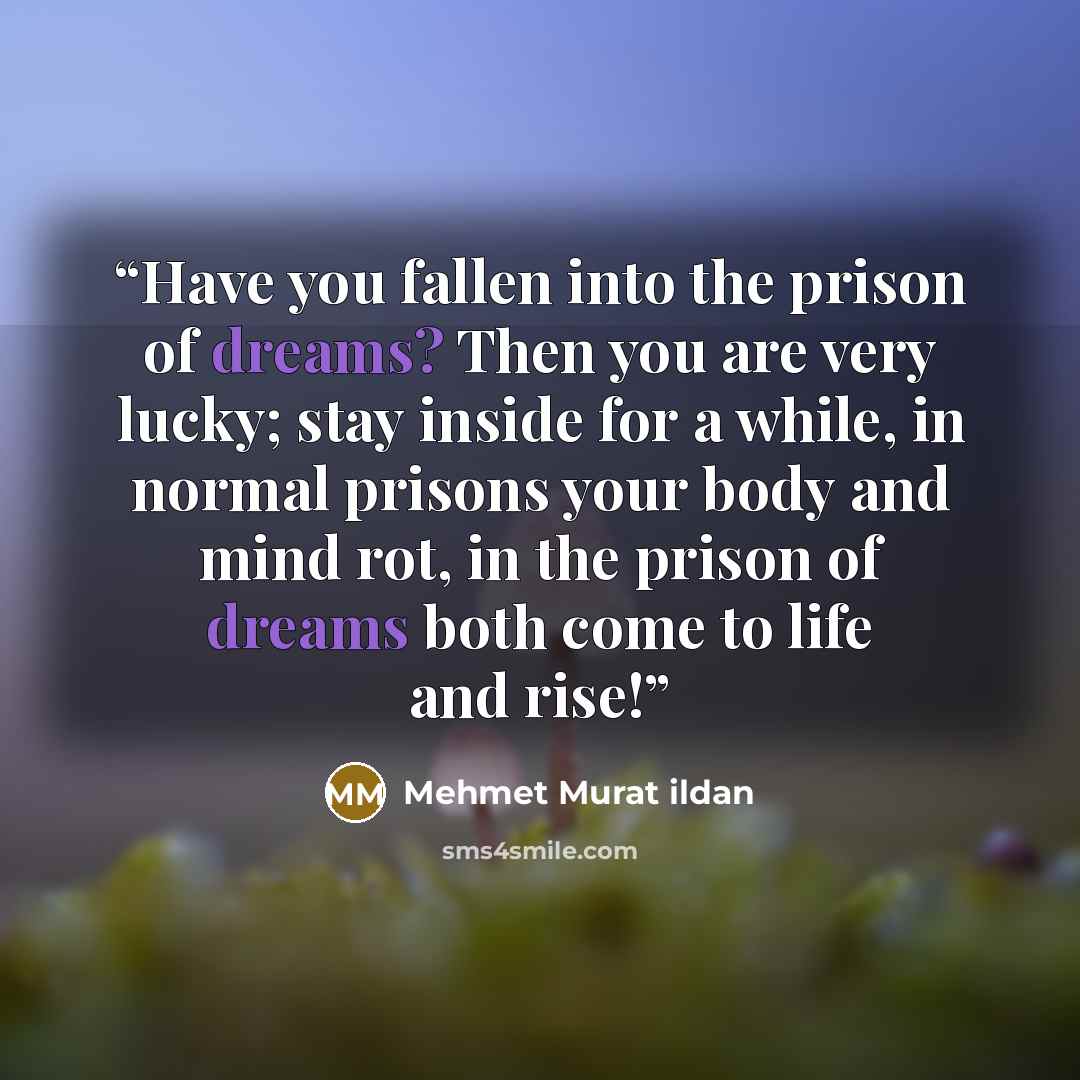 “Have you fallen into the prison of dreams? Then you are very lucky; stay inside for a while, in normal prisons your body and mind rot, in the prison of dreams both come to life and rise!” quote by Mehmet Murat ildan