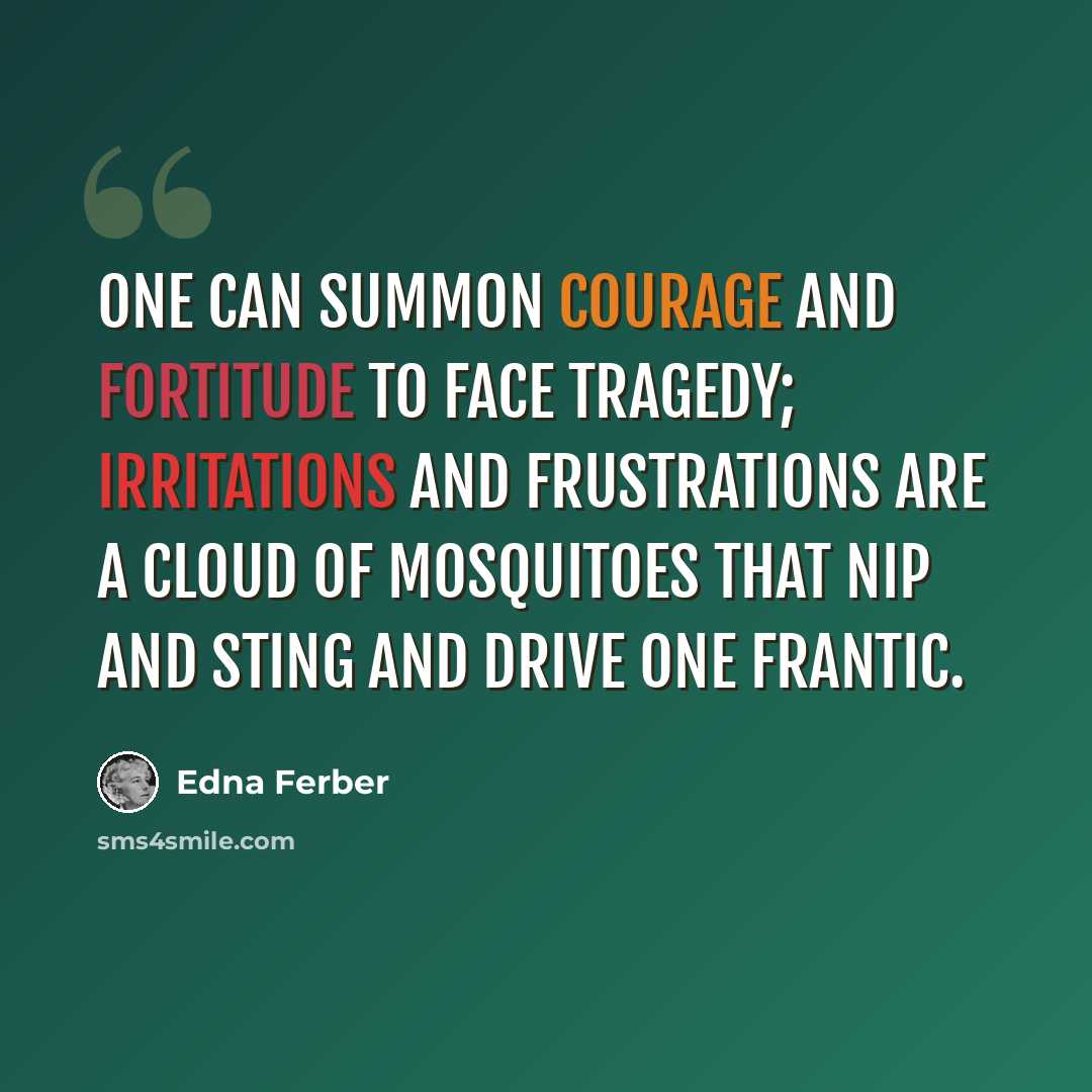“One can summon courage and fortitude to face tragedy; irritations and frustrations are a cloud of mosquitoes that nip and sting and drive one frantic.” quote by Edna Ferber
