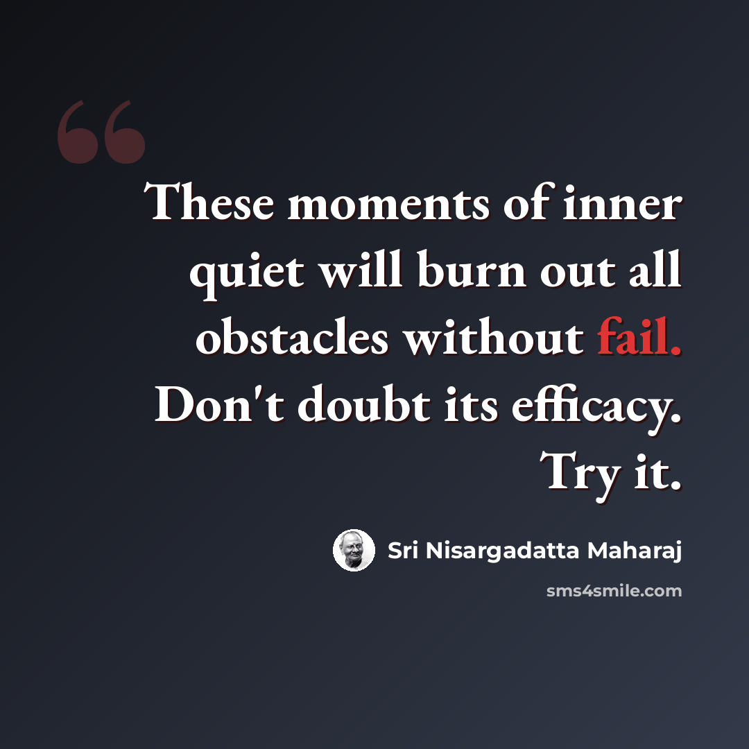 “These moments of inner quiet will burn out all obstacles without fail. Don't doubt its efficacy. Try it.” quote by Sri Nisargadatta Maharaj