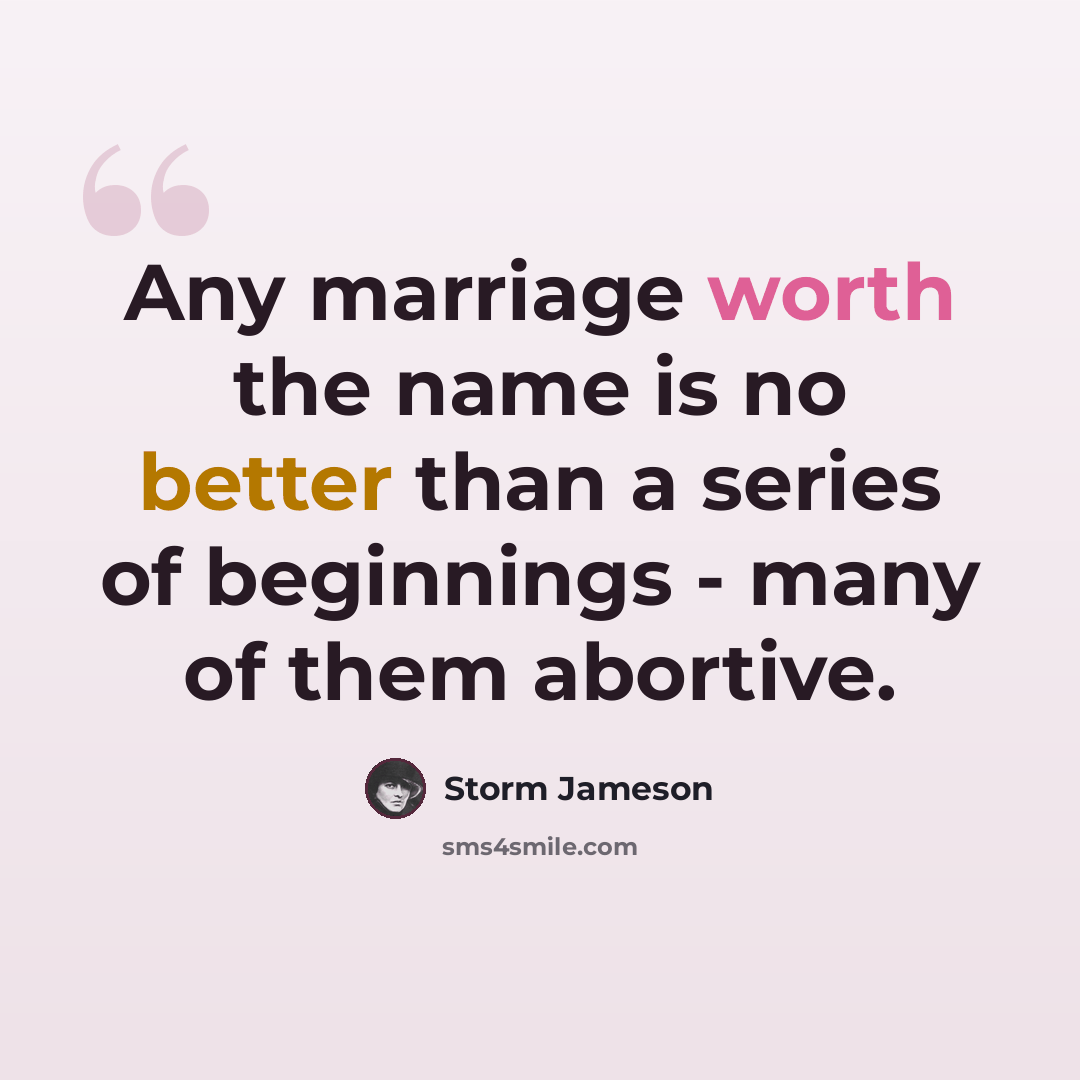 “Any marriage worth the name is no better than a series of beginnings - many of them abortive.” quote by Storm Jameson