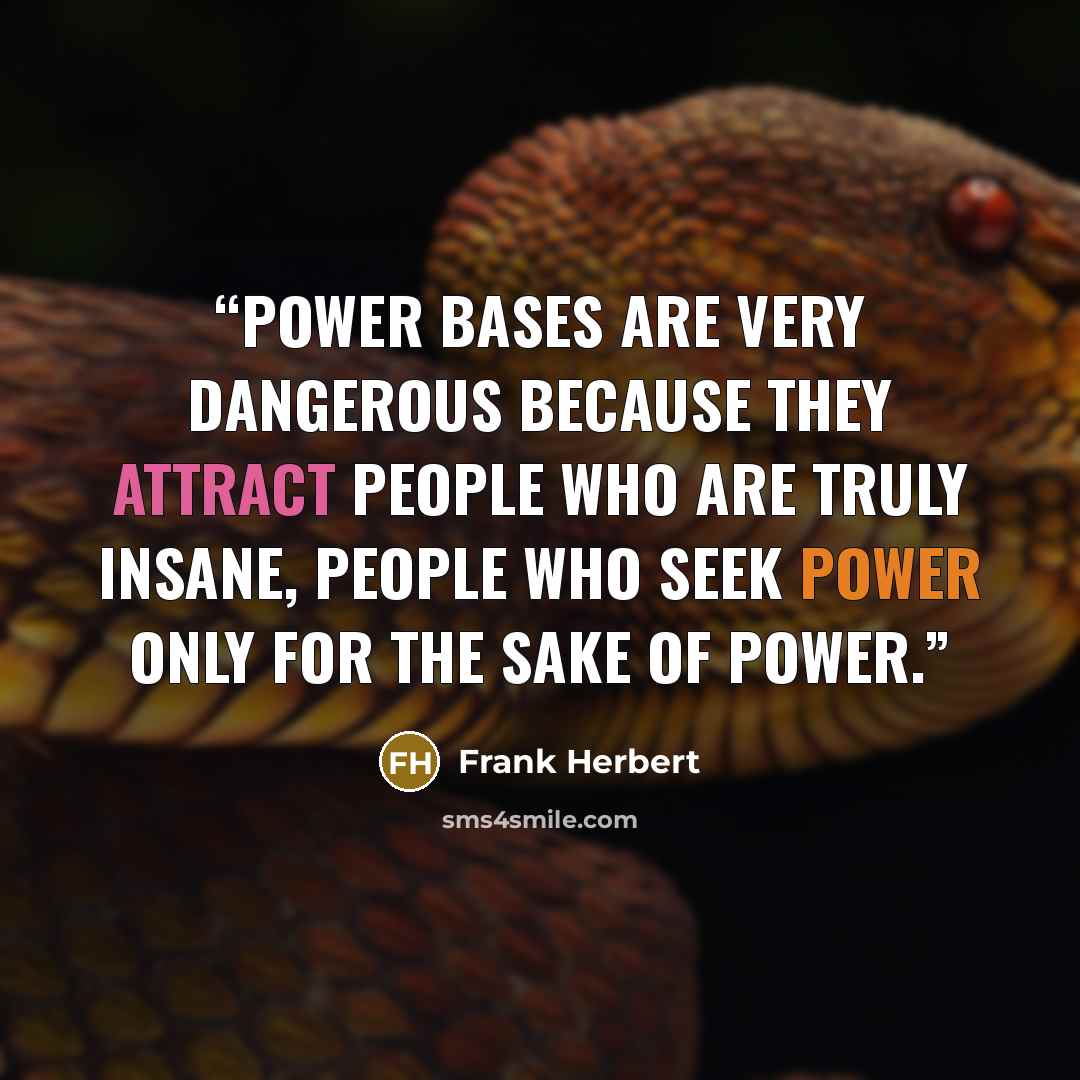 “Power bases are very dangerous because they attract people who are truly insane, people who seek power only for the sake of power.” quote by Frank Herbert