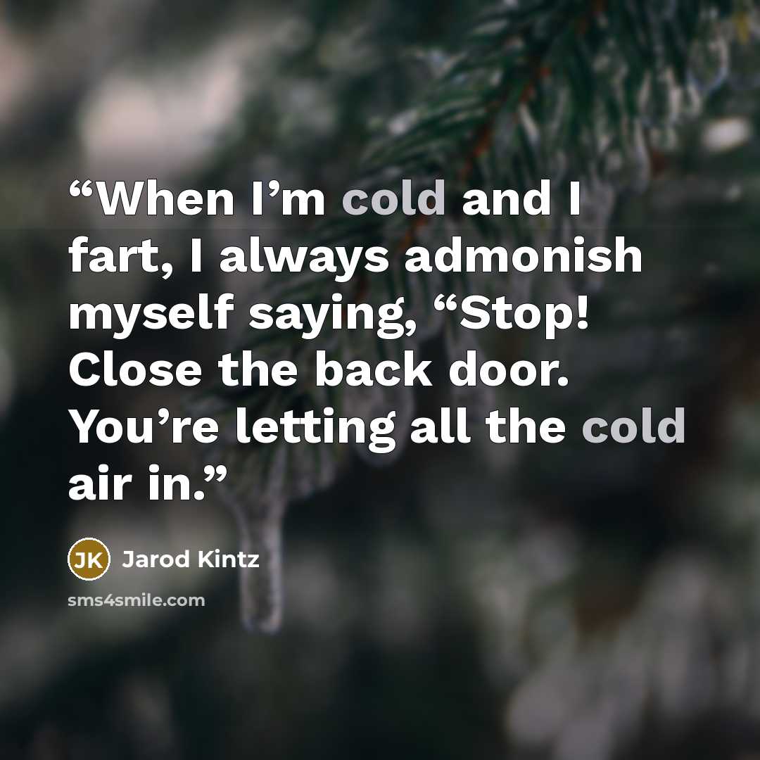 “When I’m cold and I fart, I always admonish myself saying, “Stop! Close the back door. You’re letting all the cold air in.” quote by Jarod Kintz