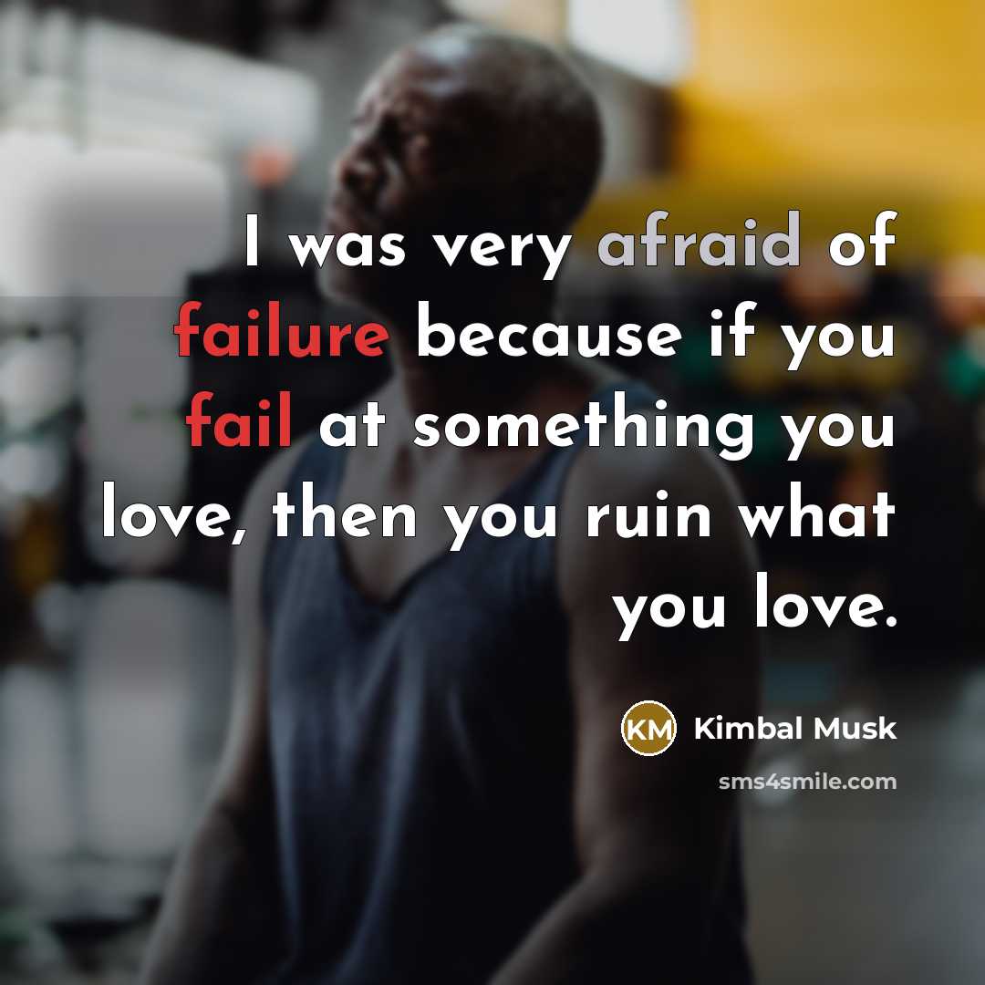 “I was very afraid of failure because if you fail at something you love, then you ruin what you love.” quote by Kimbal Musk