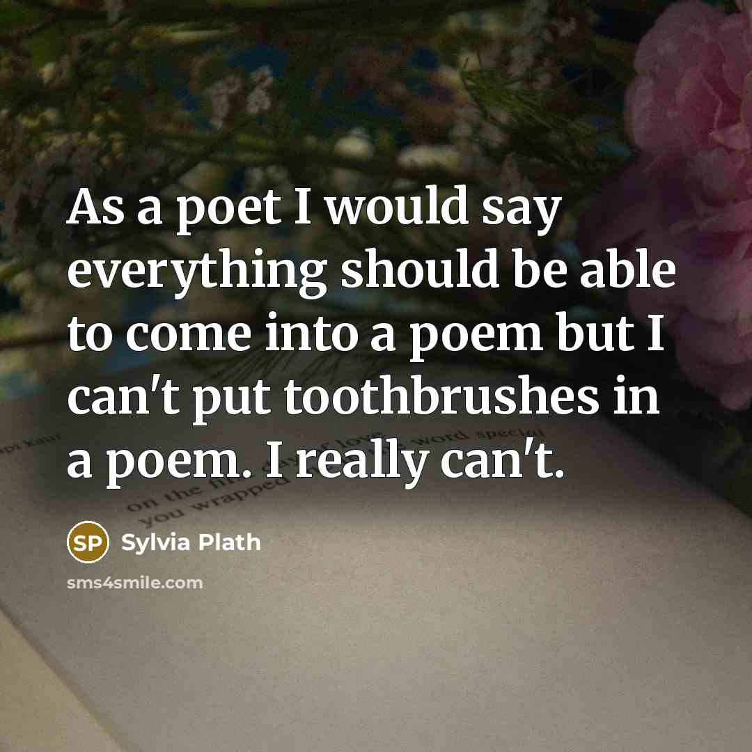 “As a poet I would say everything should be able to come into a poem but I can't put toothbrushes in a poem. I really can't.” quote by Sylvia Plath